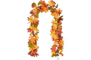 WYRFIN Artificial Autumn Maple Leaves Garland Autumn Decorations, Fall Hanging Plant for Home Garden Wall Doorway Backdrop Fireplace Decoration, Wedding Party Thanksgiving Decor,Yellow,1.75m
