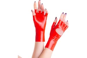 Rubberfashion Korta latexhandskar - Biker Gloves - fingerlösa latexhandskar upp till handleden för damer och herrar röd 0,4 mm L