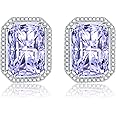 Shuxin Sterling Silver Stud Earrings for Women, Silver Rectangle Cubic Zirconia Stud Earrings, Big Purple Faux Crystal Diamond Gemstone Studs Earrings, Bridal Earrings for Brides Bridesmaids Wedding
