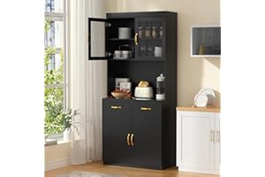 VOWNER Mueble Auxiliar de Cocina, Armario Aparador Cocina, Buffet/Almacenaje, Alacena de Aparador, Vitrinas para Salon, 80L x 40W x 180H cm, 2 Baldas Ajustables (Negro)
