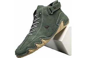 Hbaydor Hommes Femmes Chaussures Hautes en Daim Faites À La Main, Italien Cuir Velcro Casual Baskets Dérapantes Respirantes Respirantes Confortables High Chukka Bottes,Vert,39