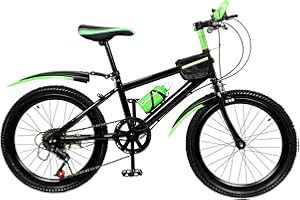 GDSKR 20 Inch Kids Mountain Bike, MTB Mountain Bike, 7-Speed City Bike, High Carbon Steel Bicycle, with Fenders, Water Bottle ＆ Storage Bag, for Adolescent Mountain Roads,Sandy Areas,Wetlands,Green
