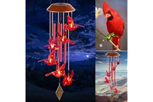 ‎JIAUFU JIAUFU Kardinal Vogel Solar Windspiele für draußen hängend,Geschenke für Väter, Mütter, Freunde, Kollegen,LED Hängeleuchte Solarleuchten,Windspiel für Garten deko draußen, Hof, Terrasse und Heimdekor