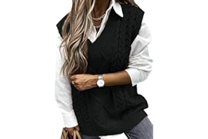 Niwicee Maglione Senza Gilet Donna Scollo a V Pullover Maglioni Invernali Maniche Maglione Smanicato Invernale Elegante Maglia Gilet Smanicato