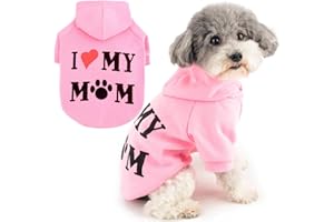 Zunea Felpe con Cappuccio per Cani Cappotto con Foro per Pettorina per Cani di Piccola Taglia I Love My Mom Stampata Felpa Cucciolo Maglione Morbido Inverno Giubbotti Cappotti Abbigliamento Rosa L
