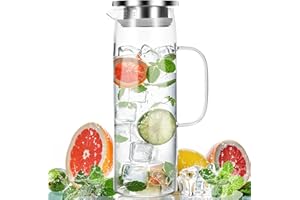 LUXECOVE Hervidor de vidrio de 1,5 litros, botella de agua con tapa hermética de acero inoxidable, hervidor transparente resistente al calor, jarra de cristal con tapa,apto para agua fría, agua caliente y zumo