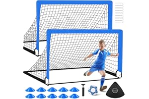 MIAOKE 2 Soccer Goal of 4X3 FT for Backyard, Portable Football Goal Training Equipment with Soccer Ball, 10 Football Cones, Carry Bag, Practice Net for Youth Games, Sports