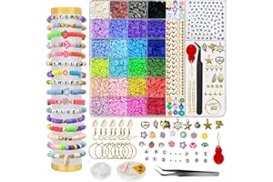XYUXWLG 6000 Pcs Clay beads Bracelet Making Kit, 24 Colors Friendship Bracelet Making Kit Flat Round Polymer Clay Beads Spacer Heishi Beads for Jewelry Earrings Making with Pendant Charms Kit for Girls Adults