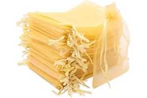 Leeyunbee 100 szt. Złote woreczki z organzy 10 x 15 cm woreczki z organzy, woreczki, na prezent, biżuteria, ślubne torebki na cukierki, na imprezę festiwalową i wesele, satynowy sznurek