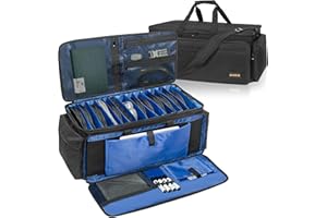 AKOZLIN Borsa per file da DJ con divisori staccabili e tasche inferiori per cavi per musicisti, borsa da viaggio per laptop da 15", attrezzatura professionale per DJ, strumenti audio e accessori per