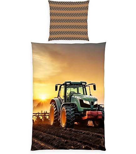 Tractorbeddengoedset, 3D-print, tractorpatroon, kinderbeddengoed, microvezel, 3-delig met ritssluiting, voor kinderen, jongeren en jongens (tractor 2, 135 x 200 cm