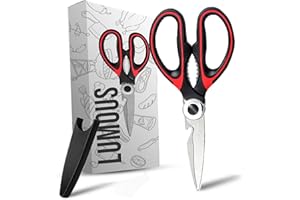 LUMOUS ROLA 1 PCS of Kitchen Scissors Heavy Duty Stainless Steel Kitchen Scissors with Safety Cover Pizza Scissors Multi Purpose Shears for Chicken UK Dish Washer Safe (Black Red)