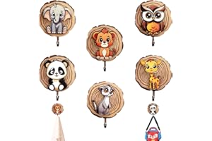 SoeUyd 6 Stück Kindergarderobe, Kleiderhaken für Kinder in Tierform, Selbstklebender Haken, Wandhaken Holz Ohne Bohren, Garderoben Kinderzimmer Deco Geschenk