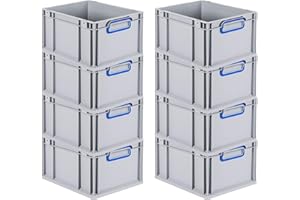 PROREGAL SuperSparSet 8x Eurobox NextGen Color | HxBxT 22x30x40cm | 20 Liter | Griffe blau geschlossen | Glatter Boden | Eurobehälter, Transportbox, Transportbehälter, Stapelbehälter