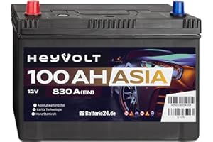 ‎BATTERIE24.DE HeyVolt Asia Autobatterie 12V 100Ah 830A/EN Starterbatterie, absolut wartungsfrei ersetzt 93Ah 95Ah, Pluspol Links