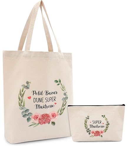 Tote Bag Brodé Nounou En Or - Cadeau Nounou 100% Coton Avec Poche - Fin D'année, Noël, Remerciement