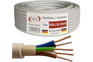 OKSI 10m NYM-J 5x1,5 mm² Mantelleitung Feuchtraumkabel Elektrokabel Kupfer Made in Germany