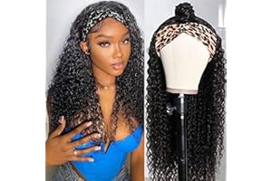 KERBEREY Perruque Bandeau Cheveux Humain Curly Wear and Go Glueless Wigs 20 Pouces No Lace Front Headband Wig Deep Wave Perruque Bresilienne Bouclée Perruques pour Femmes Noires Naturelle Color