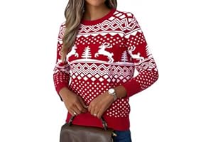 Jahetuul Maglione Natalizio Donna Invernale Caldo Girocollo Maglioni di Natale a Maniche Lunghe Pullover con Stampa di Renna e Albero di Natale