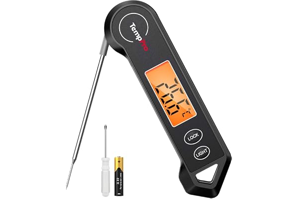 TempPro Köttermometer digital grilltermometer IP65 vattentät | Kökstermometer med vikbar sond bakgrundsbelysning stektermometer för flytande biff svart (Ex-ThermoPro )