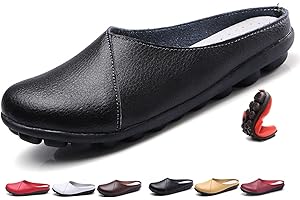 MAOAEAD Damen Leder Pantoletten Slip-On Weiche Echtleder Clogs Bequeme Rückenfreie Loafer für Frauen Weite Passform Flats Stillschuhe