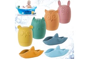 HOTUT Zabawki do kąpieli dla dzieci, 7 szt Silikonowe zabawki do wody, bezpieczne pływające zabawki do kąpieli od 1 roku życia