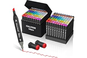Vallteng Pennarelli ad Alcool 100 Colori,Pennarelli da Disegno Doppia-Punta Pennello e Punta Chisel, Adatti per Sketch, Colorare, Illustrazioni, Disegnare, Anime,Fornito Con Borsa e Supporto