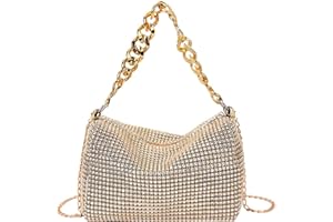 VPB Pochette Donna Elegante con Brillantini – Borsa da Sera e Clutch a Tracolla per Matrimoni, Cerimonie, Feste, Serate e Regali (Gold)