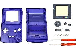 THE TECH DOCTOR Replacement Gameboy Color Complete Shell Housing Case, Screen Lens & Buttons - Professional Repair Kit Including Tools (Transparent Dark Purple)