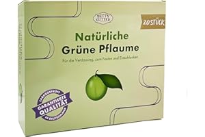 ‎BETTY BUTTER Natürliche Grüne Pflaume, 20 Stück, mit XOS Ballaststoffen, präbiotische Wirkung, kann die Verdauung natürlich unterstützen, Fasten, Entschlacken, Original Fermentierte Grüne Pflaume