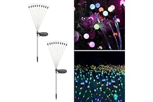 KISUFU lámparas de jardín solar, 10 lámparas de luciérnagas solares led, lámparas de jardín dinámicas impermeables al aire libre para la decoración de camino (2 paquetes, Colorido)
