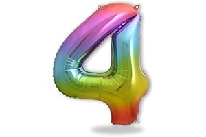 FUNXGO Globo Gigante Número 4 en arcoíris - Decoración para Aniversarios, Celebraciones - Decoracion 4 Cumpleaños años - Globo arcoíris con Número 4 - Inflar con Helio o Aire - Globo 4 arcoíris