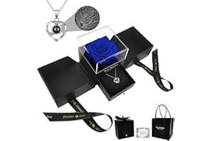 MEJUDIA Preserved Real Rose with I Love You Necklace in 100 Languages, Gifts for Mom Wife Women Girlfriend Her on Christmas Valentines Day Mothers Day Anniversary Birthday Gifts for Women