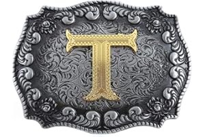 STARBRILLIANT Western Belt Buckles for Men A to Z Initial Letters Cowboy Belt Buckles with Cloud Roll Edging，Black Gray