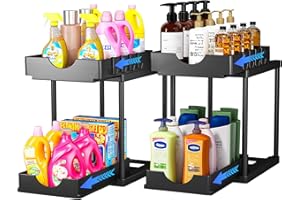 PurKeep Küchen Organizer Küchenschrank Organizer - 2 Stück ziehbar, 2 Etagen Küchenaufbewahrung unter der Spüle, Unterschrank-Organizer mit Haken, für Badezimmer, Küche, Arbeitsplatte, Schwarz