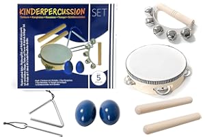 DRESDEN CONCERTS MUSIC GMBH Kinder-Percussion-Set, Kinder Instrumente, 8-teilg aus Holz bestehend aus Tambourin, Triangel, Egg-Shaker u.a. - für die musikalische Früherziehung/Orff-Instrumente