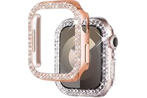 NewWays 2-pack Women Bling Cases Compatible with Apple Watch 44mm Series 6/5/4/SE(2023-2020) Without Protective Film,Overall Protective Bumper Diamond Case for iWatch 44mm(RoseGold+Clear)