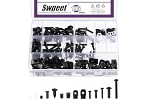 Swpeet Kit assortito di bulloni universali per carenatura in acciaio al carbonio, 195 pezzi, 2 misure, M5 M6, viti per parabrezza moto, bulloni di fissaggio per moto sportive, carenatura per tutti i