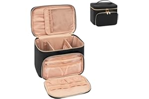 RELAVEL Kosmetiktasche Damen, Groß Make Up Tasche Reise Schminktasche PU Leder Makeup Bag mit Pinsel Aufbewahrung Tragbare Cosmetic Organizer Bag, Schwarz