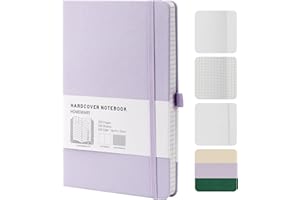HOMEMARS Cuaderno Punteado A5, Bullet Dotted Journal de Papel con Puntos de 100 g/m², 200 Páginas, Marcapáginas, Libreta A5 de Tapa Dura con Portalápices, Cuaderno a5,Púrpura