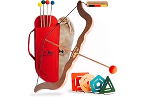 ‎MAGIC LONDO'O MAGIC LONDO'O®Pfeil und Bogen Kinder Holz Spielzeug für Draußen & Indoor- Bogenschießen Kinder Spiele ab 4 Jahren- Kinder Bogen Set I 4 Pfeile,1 Köcher,4 Zielscheibe -Pädagogisches Geschenk Set Spiel