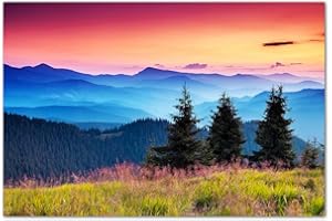 AUGENBLICKE WANDBILDER 120x80cm - Fotodruck auf Leinwand und Rahmen Berge Wald Landschaft Morgenrot Natur - Leinwandbild auf Keilrahmen modern stilvoll - Bilder und Dekoration