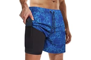 Suwangi Męskie kąpielówki dwuwarstwowe szorty plażowe szybkoschnące kąpielówki wkładka kompresyjna 2 w 1 szorty kąpielowe bokserki krótkie wodoodporne surfowanie dzik