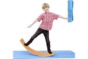 ‎BELLEUR Belleur Balance Board aus Holz, Kid Wobble Balance Board für Erwachsene, Kleinkinder & Kinder, Montessori-Spielzeug aus natürlichem Buchenholz mit Premium-Yogamatte