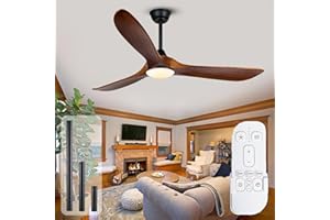 OUENGK Ceiling Fans with Lights and Remote, 60 Inch Wood Ceiling Fan with Dimmable LED Lights, 3 Blades 6 Speeds Quiet Reversible Ceiling Fan for Bedroom, Living Room, Outdoor Patio, Porch