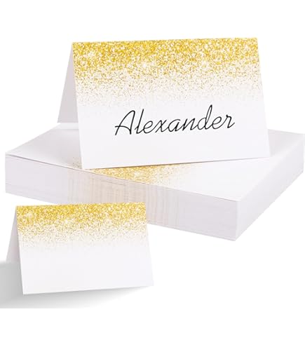 30 Segnaposto Nomi Bianchi Con Bordo Oro - Per Matrimoni, Compleanni E Tavoli - Carte Eleganti - Foto 2