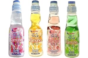 KIMURA DRINK Japanese Ramune 200ml Set of 4 Flavours Melon | Strawberry | Lychee | Orange ラムネ メロン｜ストロベリー｜ライチ｜オレンジ 4種セット