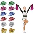 RMENOOR 12 Pack Cheerleading Pom Poms Fluffy Pom Poms Cheer Metallic Strips With Plastic Handle, Cheerleader Pompoms for Sports Matches, Stage Performance, Holiday Celebrate (Mixed Color)
