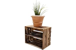 Teramico Holzkiste 50 x 40 x 30cm - Vintage-Look geflammt - Weinkiste Obstkiste Set Dekoration (Einzel - Kiste, Ablage Lang)