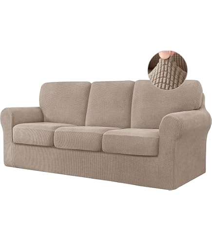 ZJRLY Copridivano Elasticizzato in Velluto con Cuscini Separati, Spesso Copridivani Peluche Antiscivolo per Divano Protezione dei Mobili (3 posti (7 Pezzi),Bianco